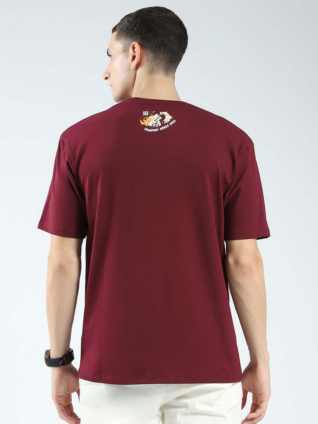 Rock.it Men Maroon Printed Round Neck Half Sleeve T-Shirt