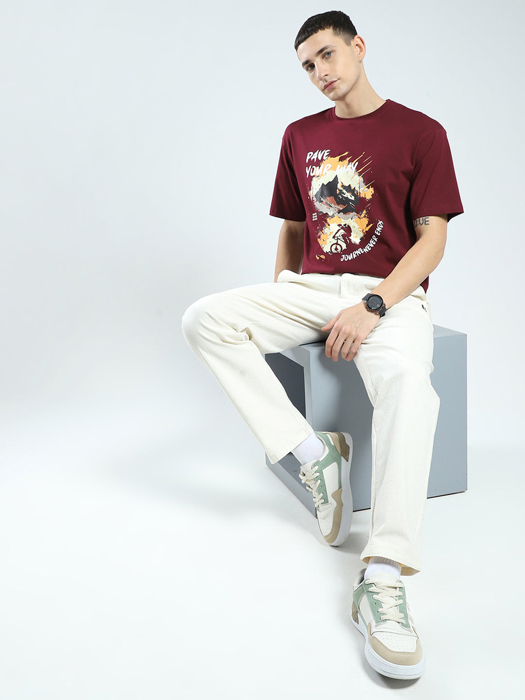 Rock.it Men Maroon Printed Round Neck Half Sleeve T-Shirt
