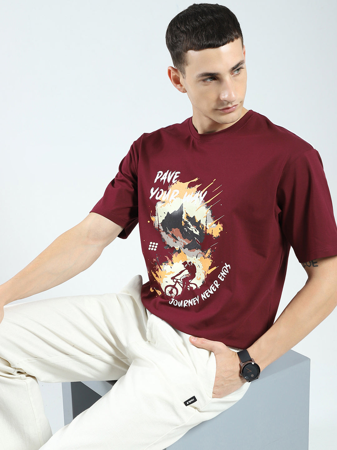 Rock.it Men Maroon Printed Round Neck Half Sleeve T-Shirt
