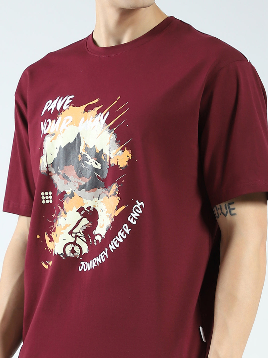 Rock.it Men Maroon Printed Round Neck Half Sleeve T-Shirt
