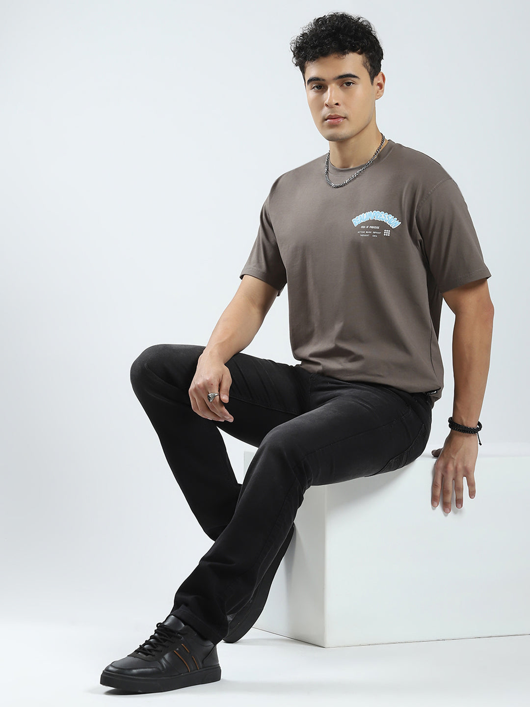 Rock.it Men Brown Printed Round Neck Half Sleeve T-Shirt