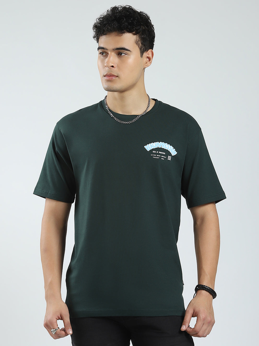 Rock.it Men Green Printed Round Neck Half Sleeve T-Shirt