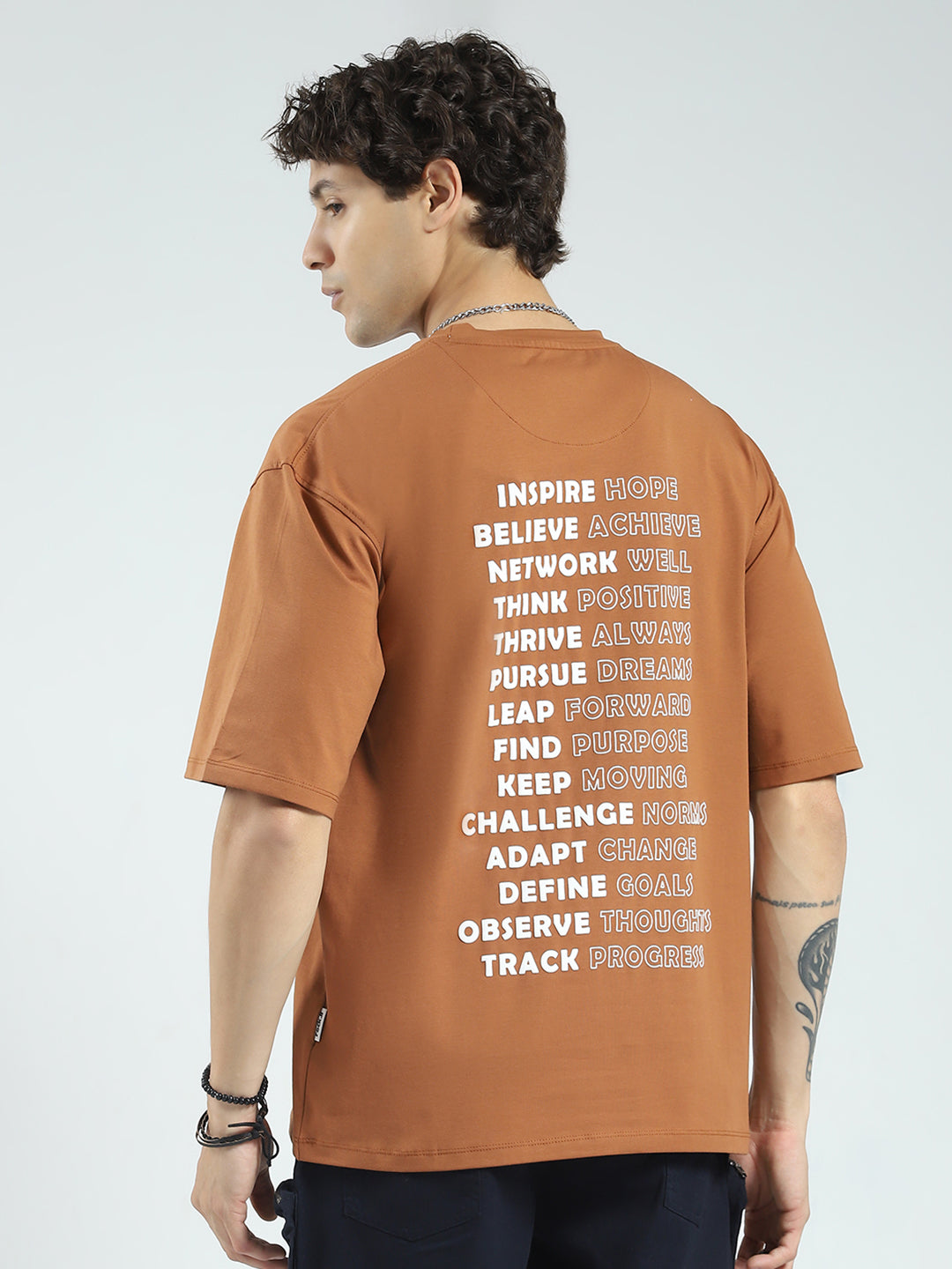 Rock.it Men Camel Brown Printed Round Neck Half Sleeve T-Shirt