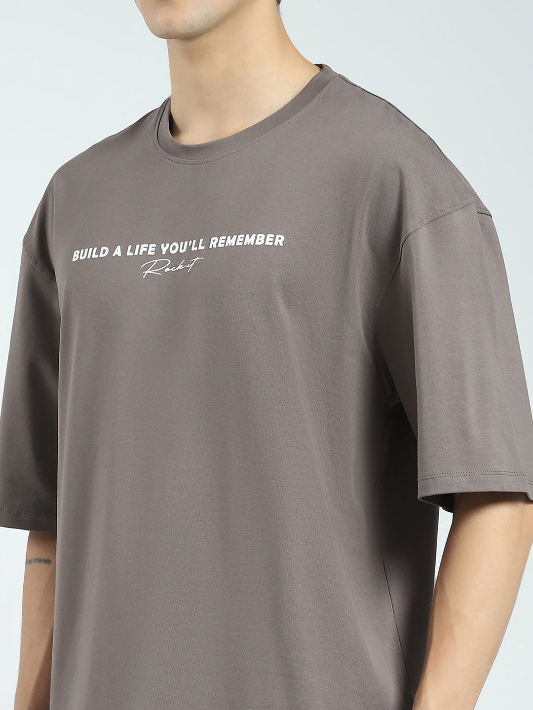 Rock.it Men Grey Printed Round Neck Half Sleeve T-Shirt