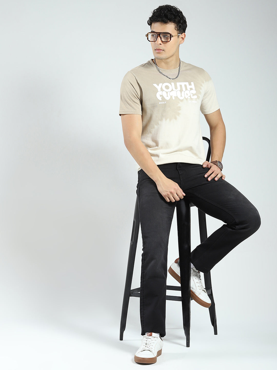 Rock.it Men Beige Printed Round Neck Half Sleeve T-Shirt