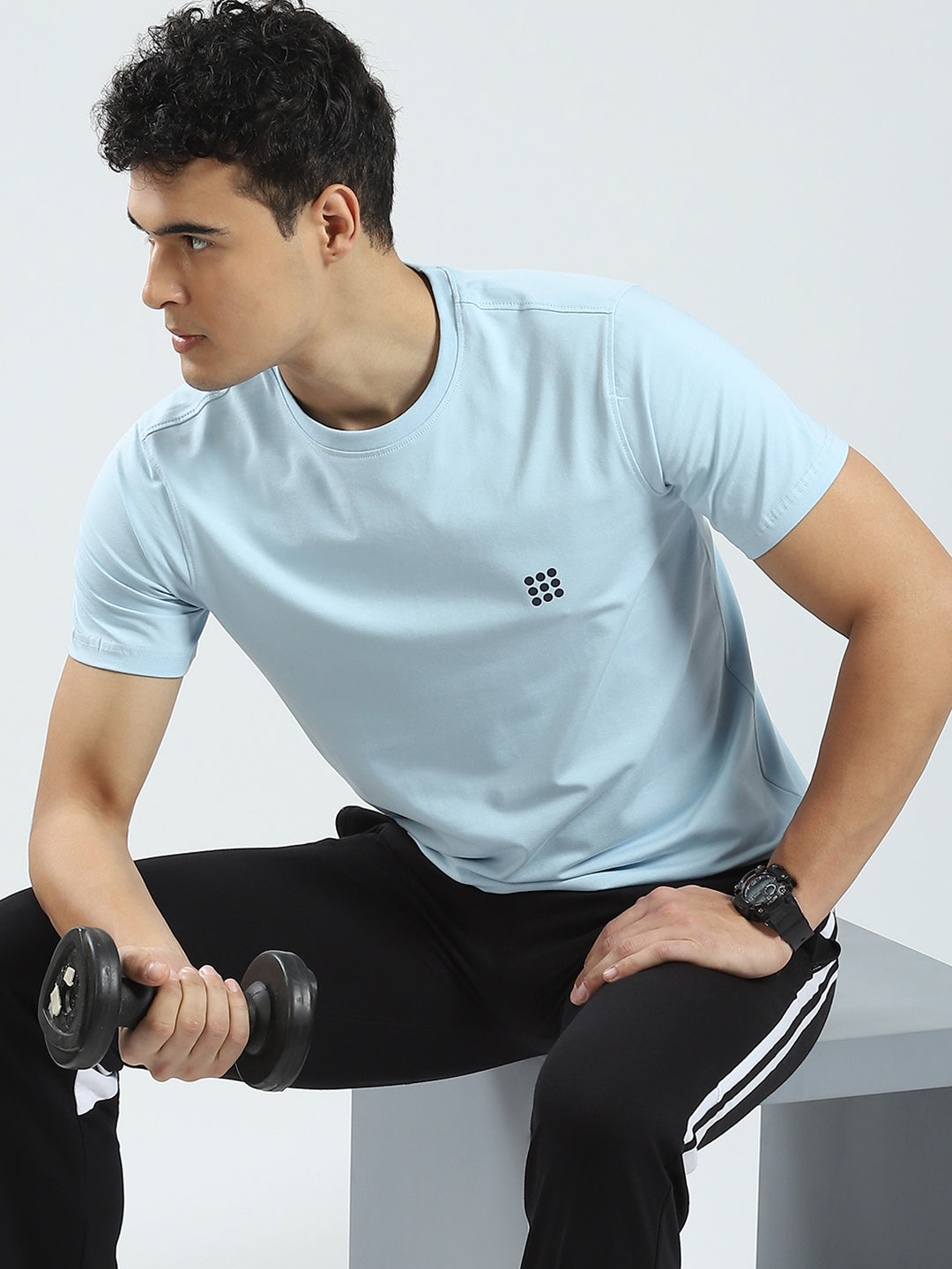 Rock.it Men Blue Solid Round Neck Half Sleeve T-Shirt