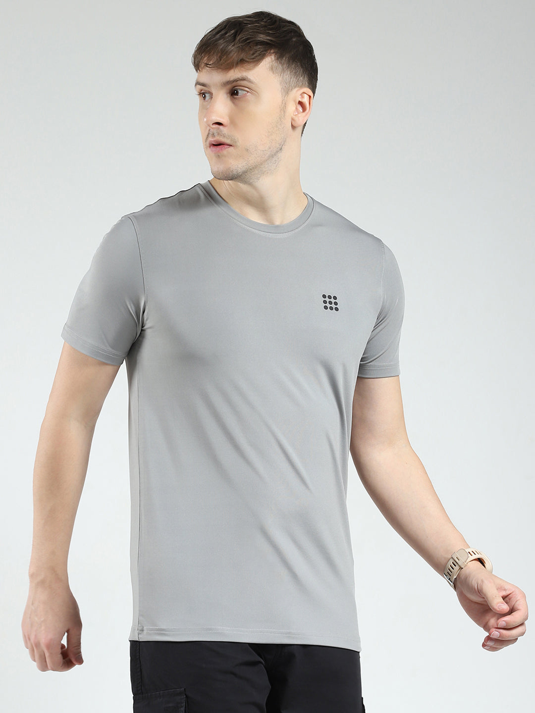 Rock.it Men Grey Solid Round Neck Half Sleeve T-Shirt