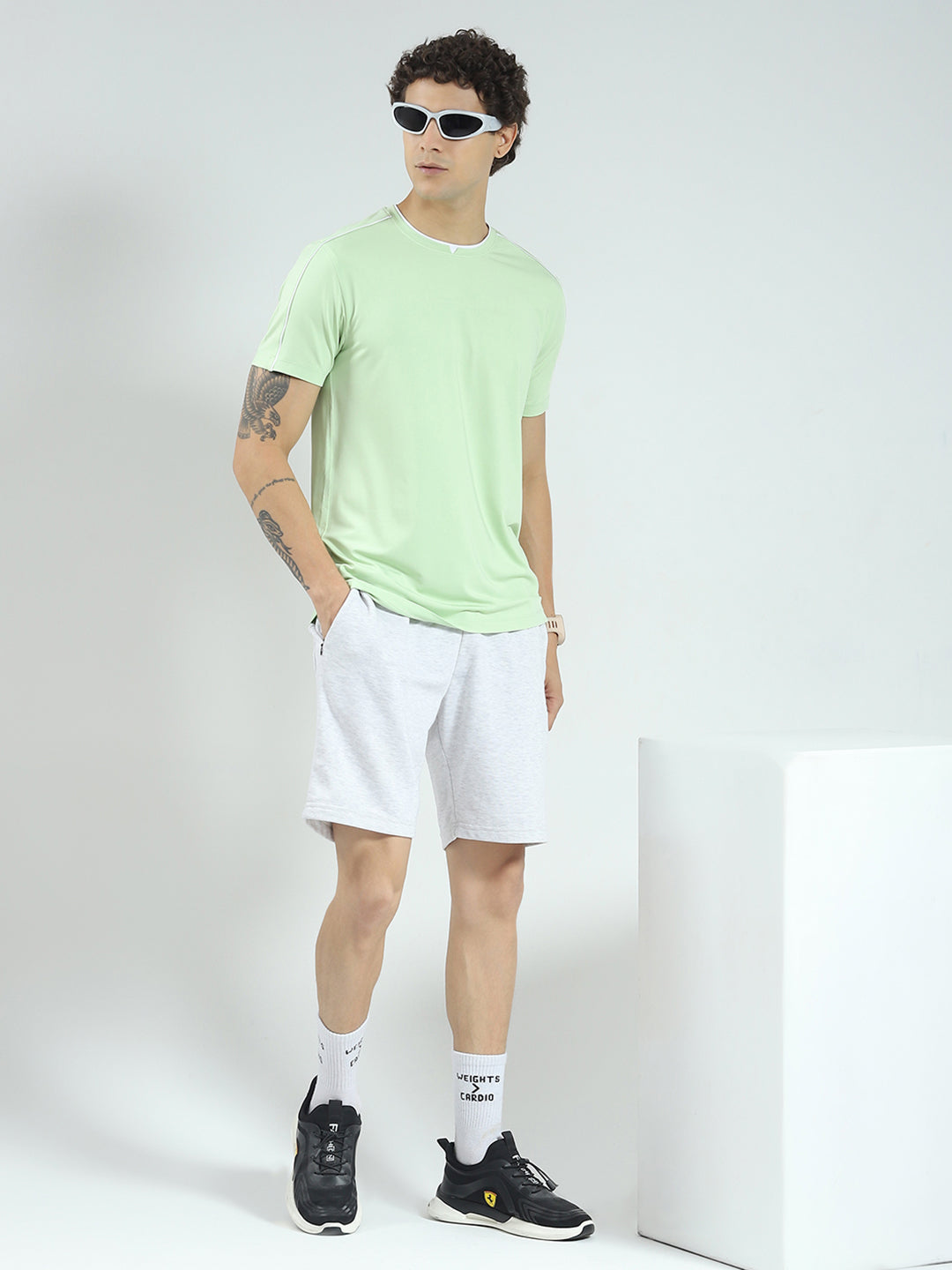 Rock.it Men Green Solid Round Neck Half Sleeve T-Shirt