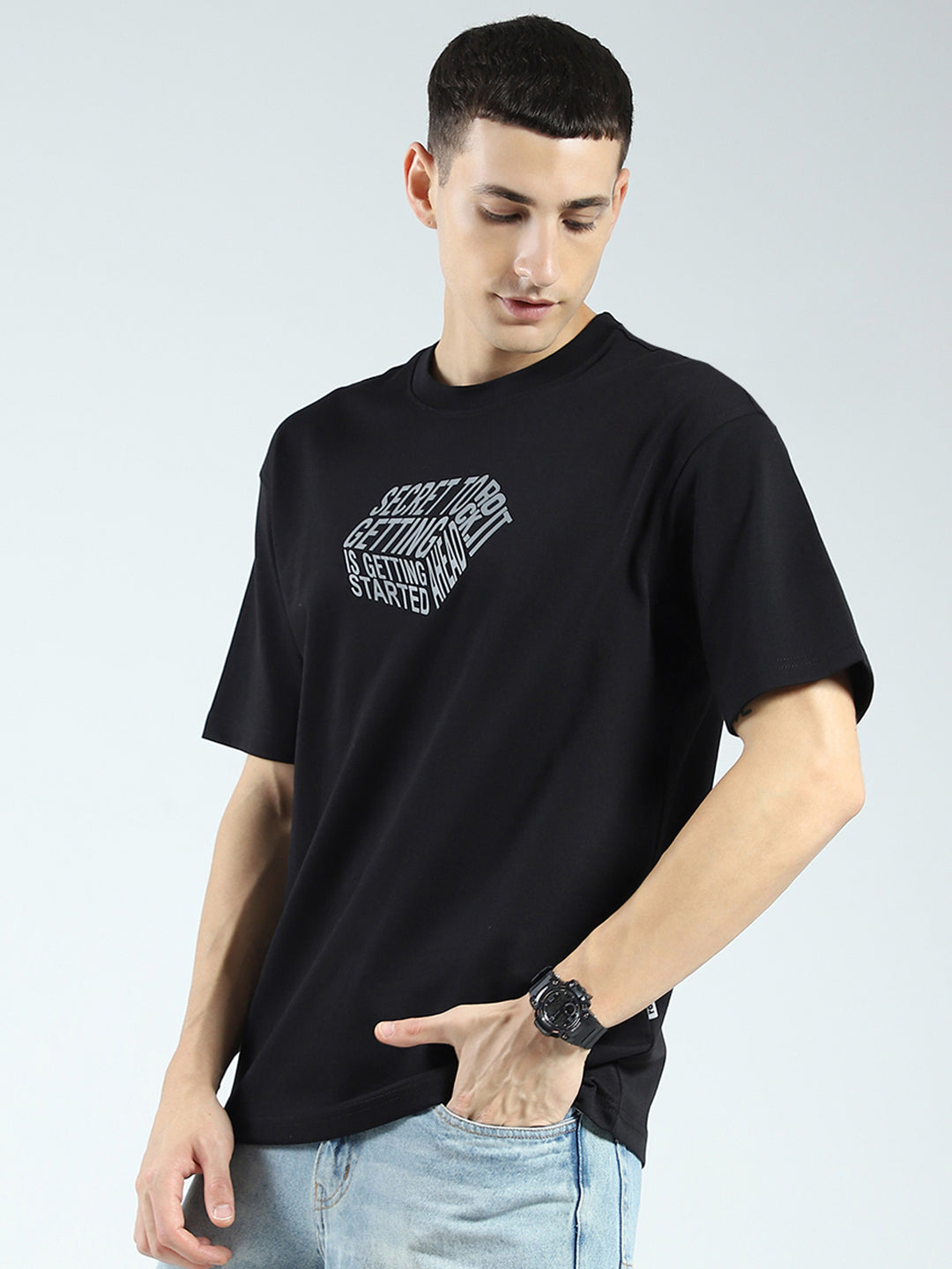 Rock.it Men Black Printed Round Neck Half Sleeve T-Shirt