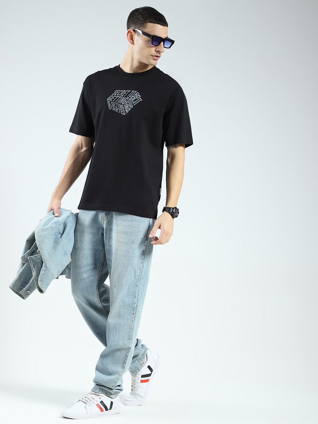 Rock.it Men Black Printed Round Neck Half Sleeve T-Shirt