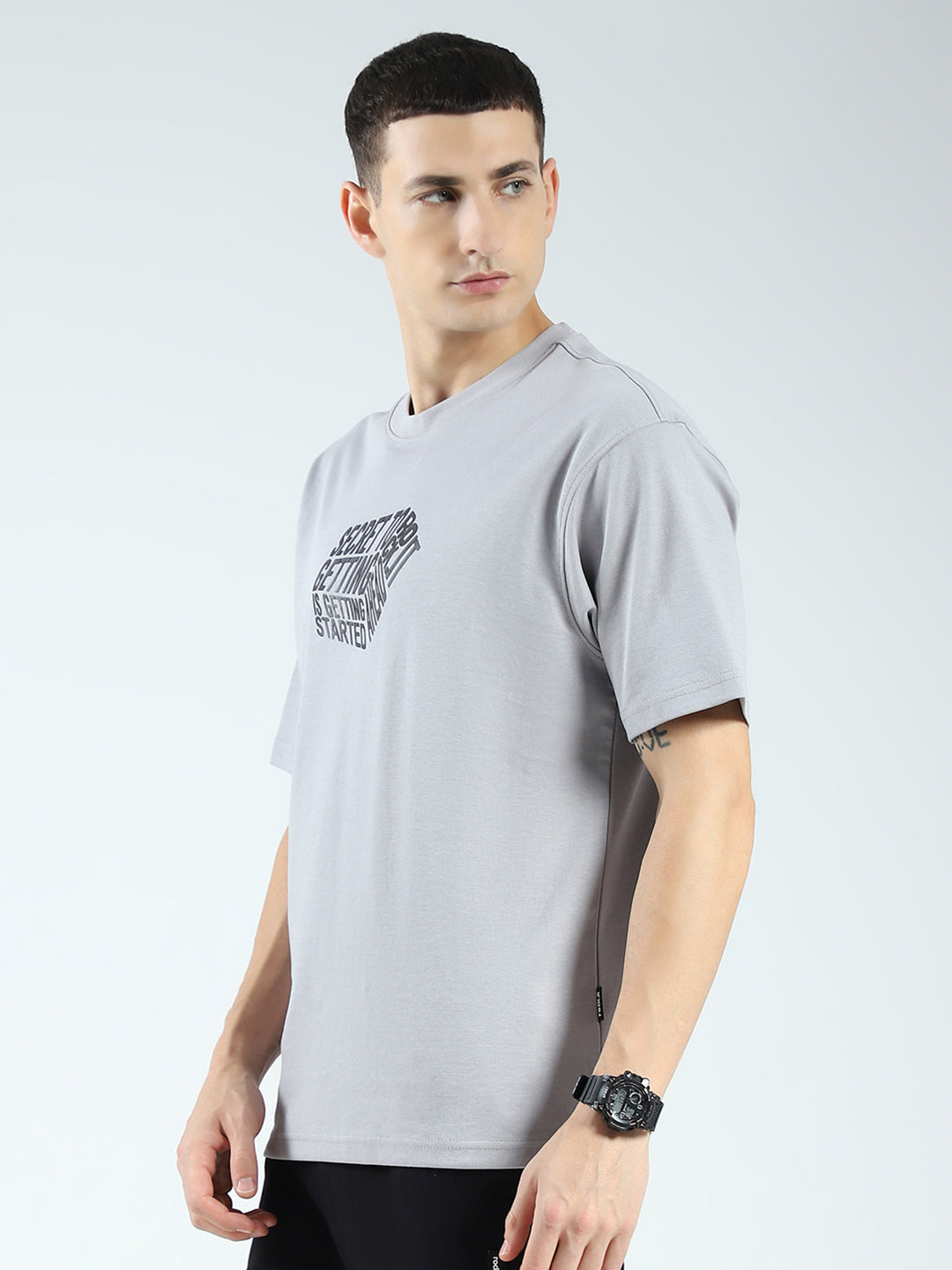 Rock.it Men Grey Printed Round Neck Half Sleeve T-Shirt