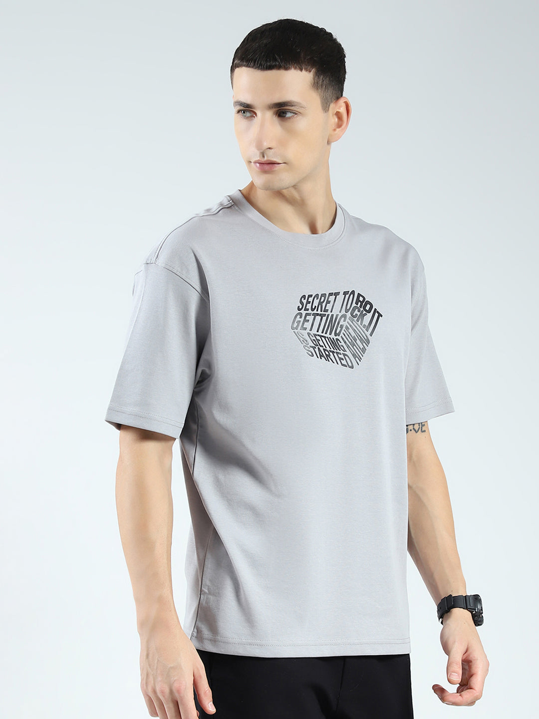Rock.it Men Grey Printed Round Neck Half Sleeve T-Shirt