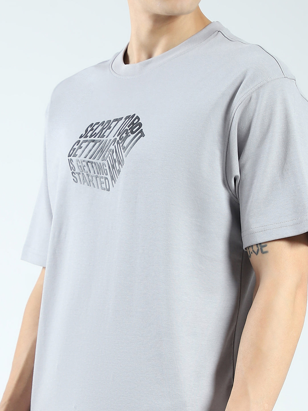 Rock.it Men Grey Printed Round Neck Half Sleeve T-Shirt