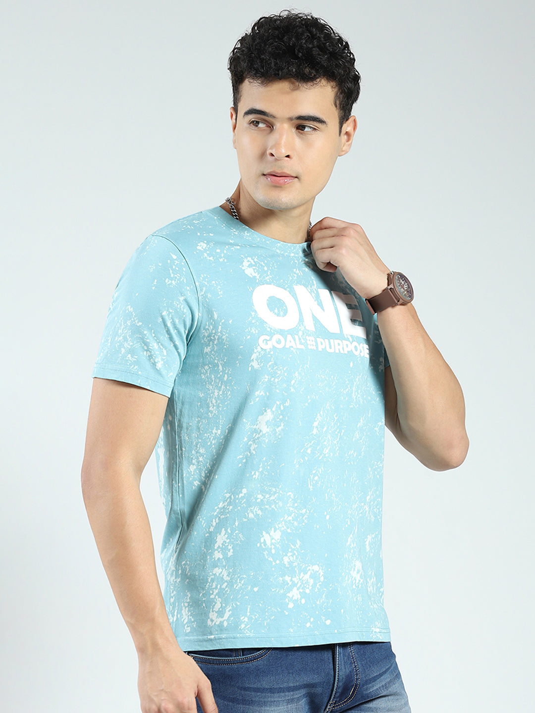 Rock.it Men Blue Printed Round Neck Half Sleeve T-Shirt