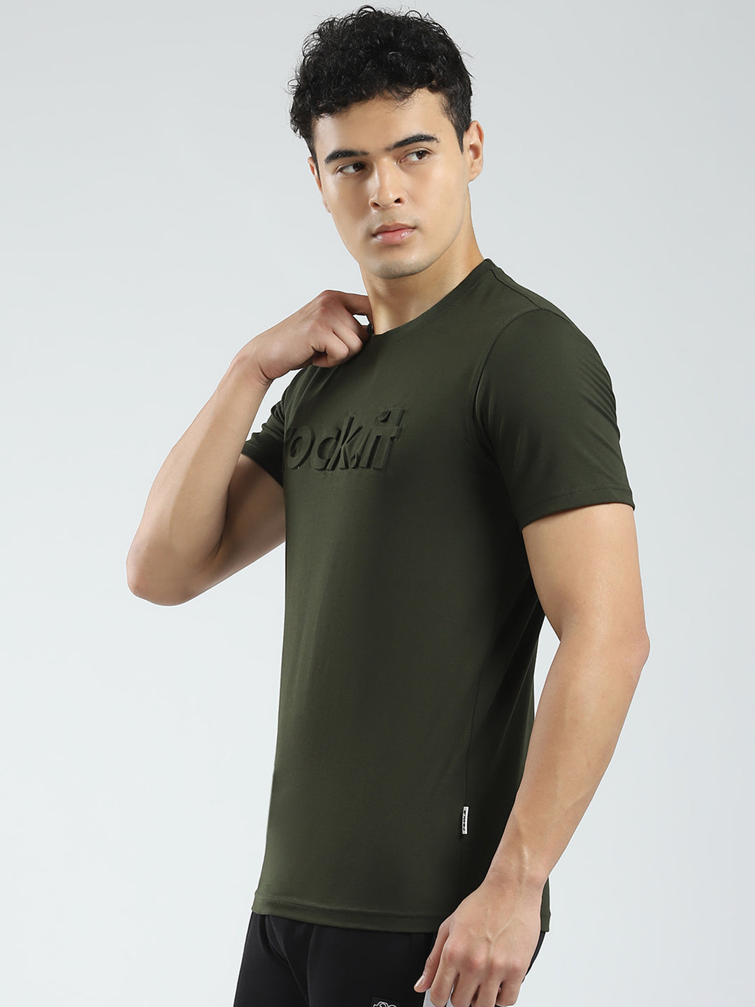 Rock.it Men Olive Solid Round Neck Half Sleeve T-Shirt