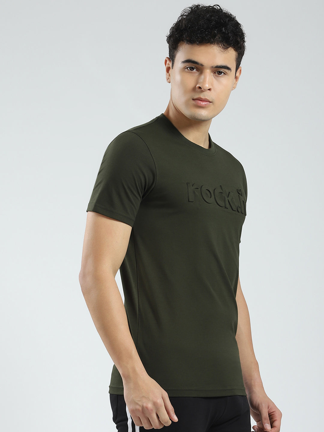 Rock.it Men Olive Solid Round Neck Half Sleeve T-Shirt