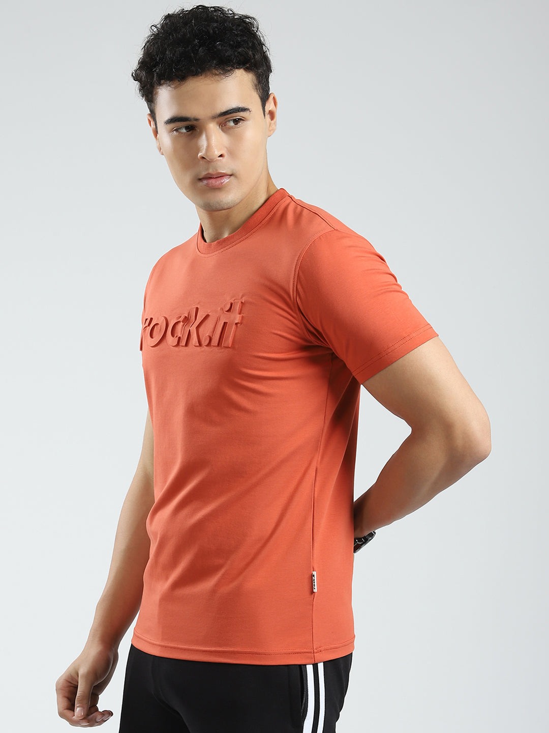 Rock.it Men Rust Solid Round Neck Half Sleeve T-Shirt