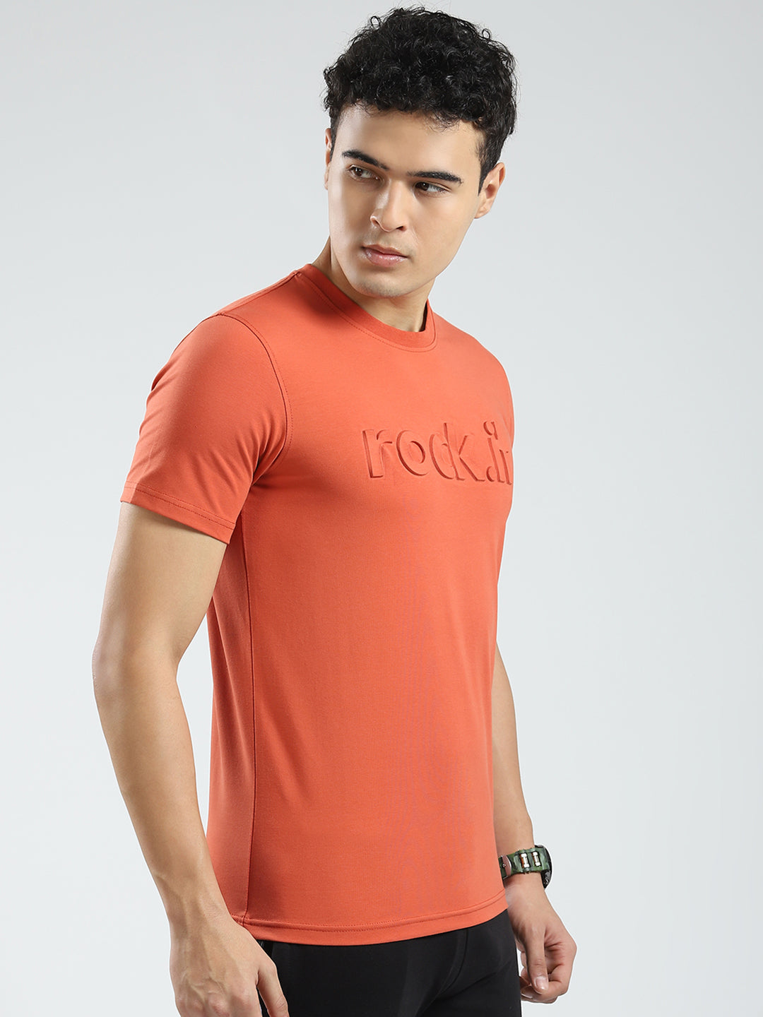 Rock.it Men Rust Solid Round Neck Half Sleeve T-Shirt