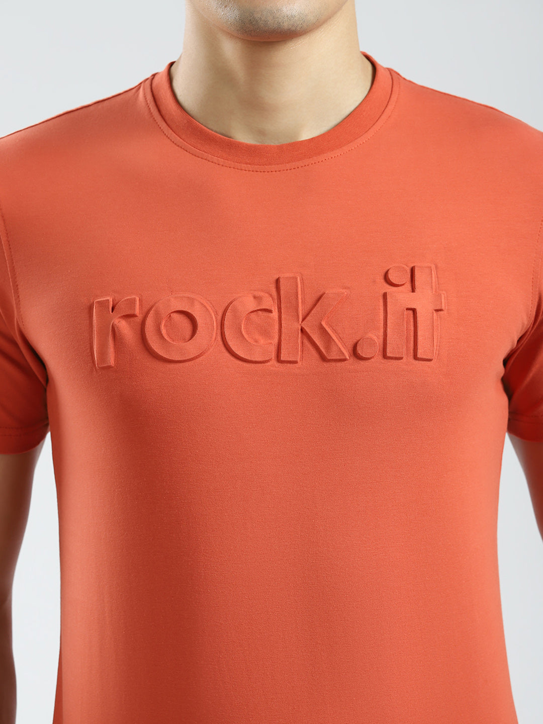 Rock.it Men Rust Solid Round Neck Half Sleeve T-Shirt