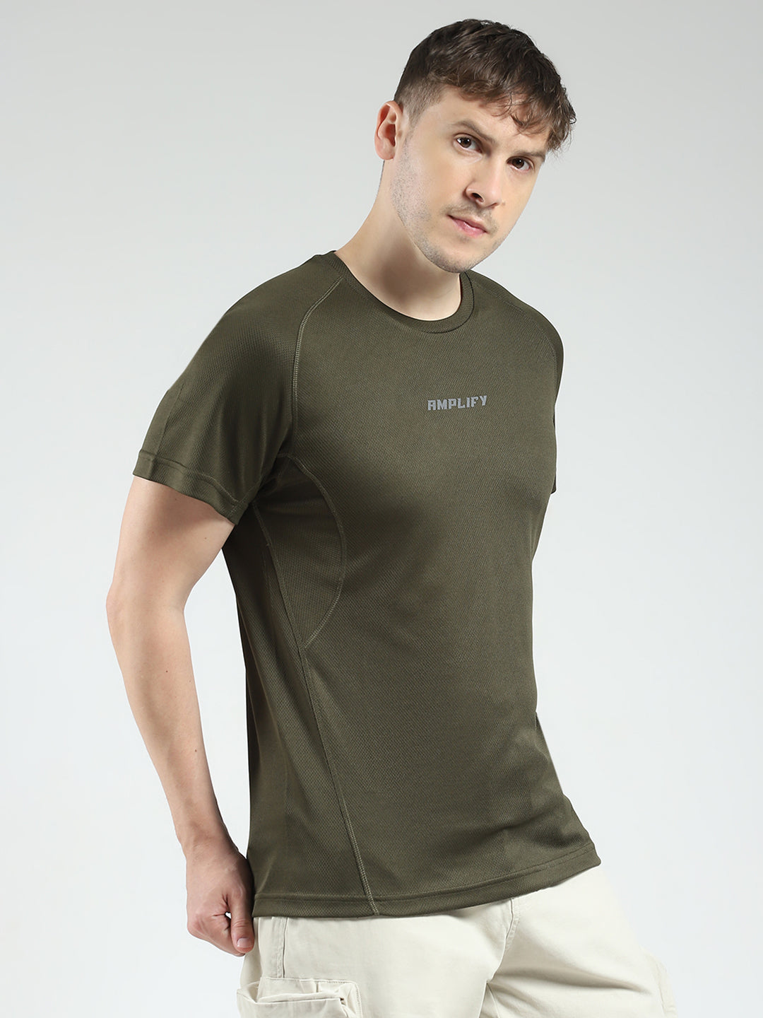Rock.it Men Olive Printed Round Neck Half Sleeve T-Shirt