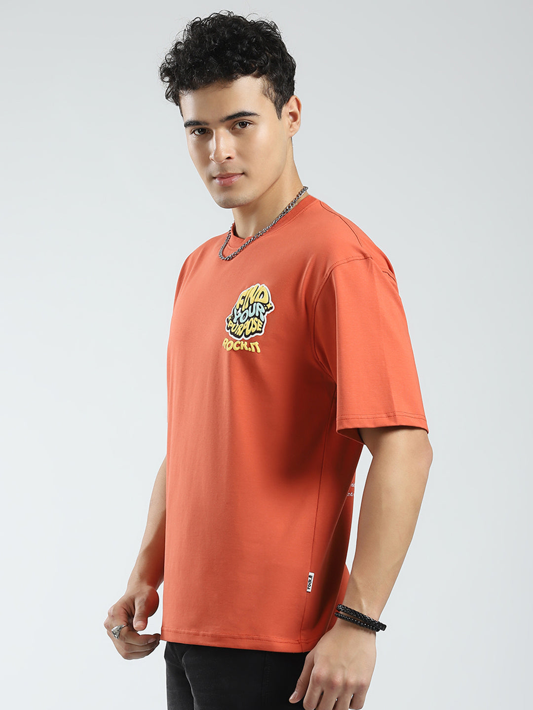 Rock.it Men Rust Printed Round Neck Half Sleeve T-Shirt