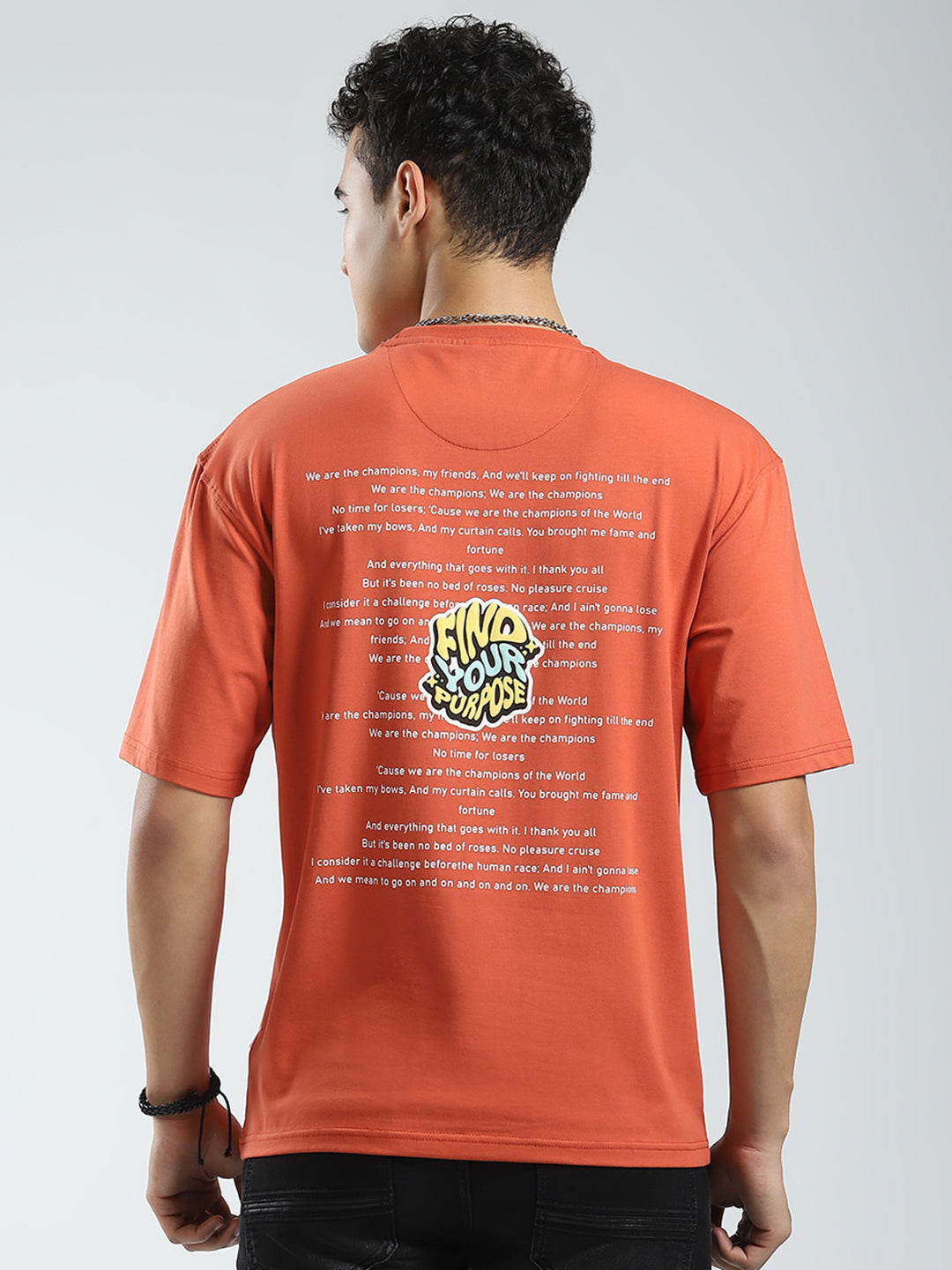 Rock.it Men Rust Printed Round Neck Half Sleeve T-Shirt