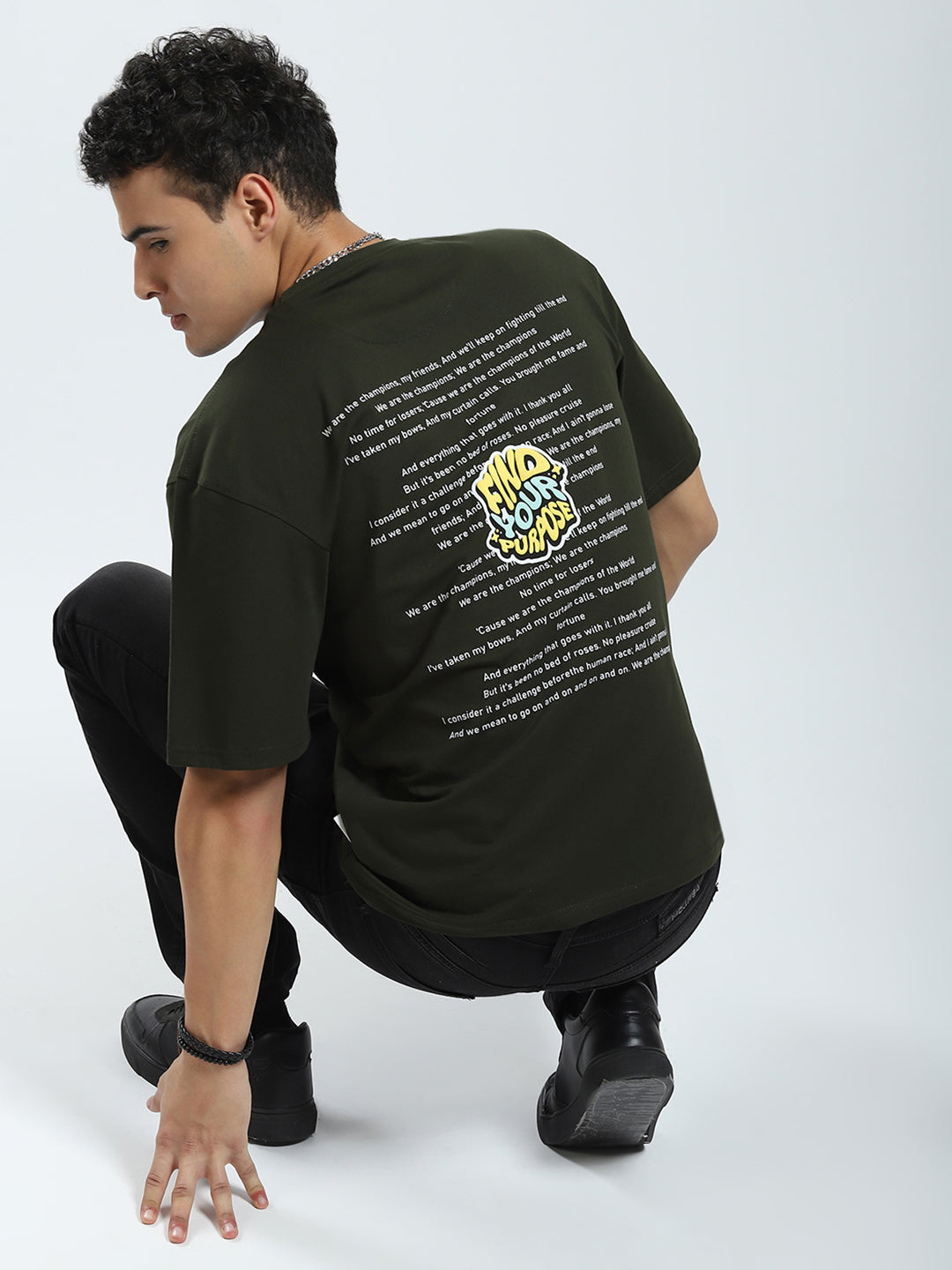 Rock.it Men Olive Printed Round Neck Half Sleeve T-Shirt