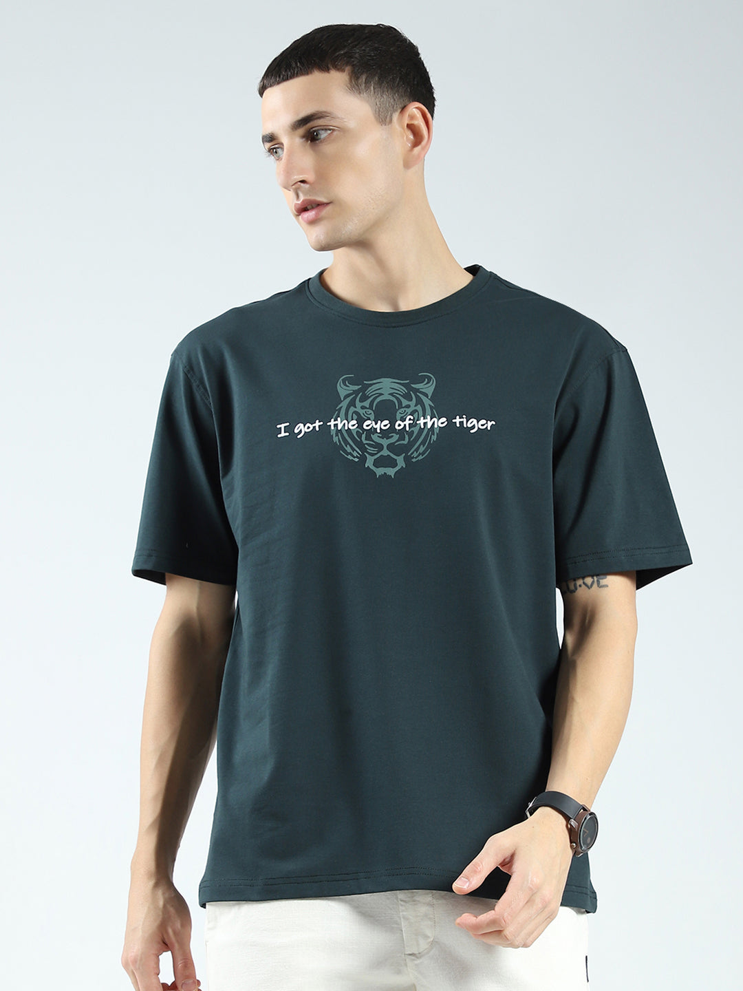 Rock.it Men Green Printed Round Neck Half Sleeve T-Shirt