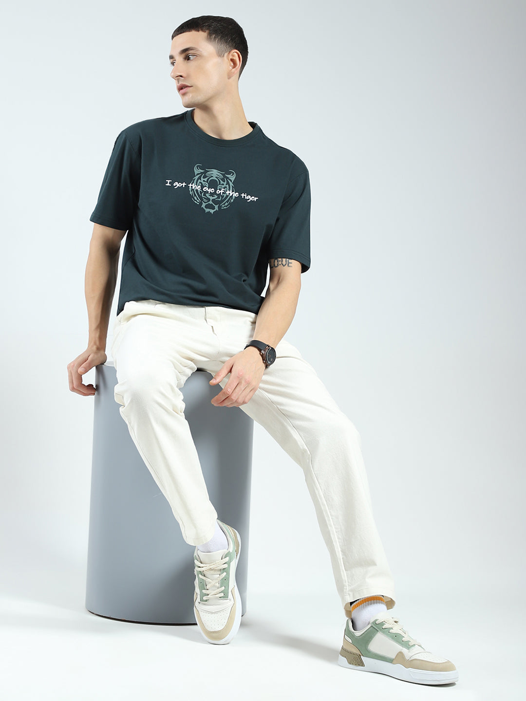 Rock.it Men Green Printed Round Neck Half Sleeve T-Shirt