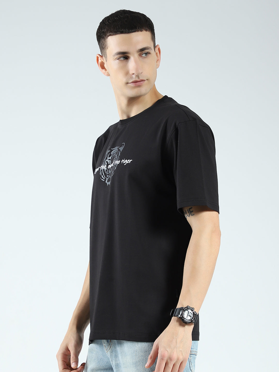 Rock.it Men Black Printed Round Neck Half Sleeve T-Shirt