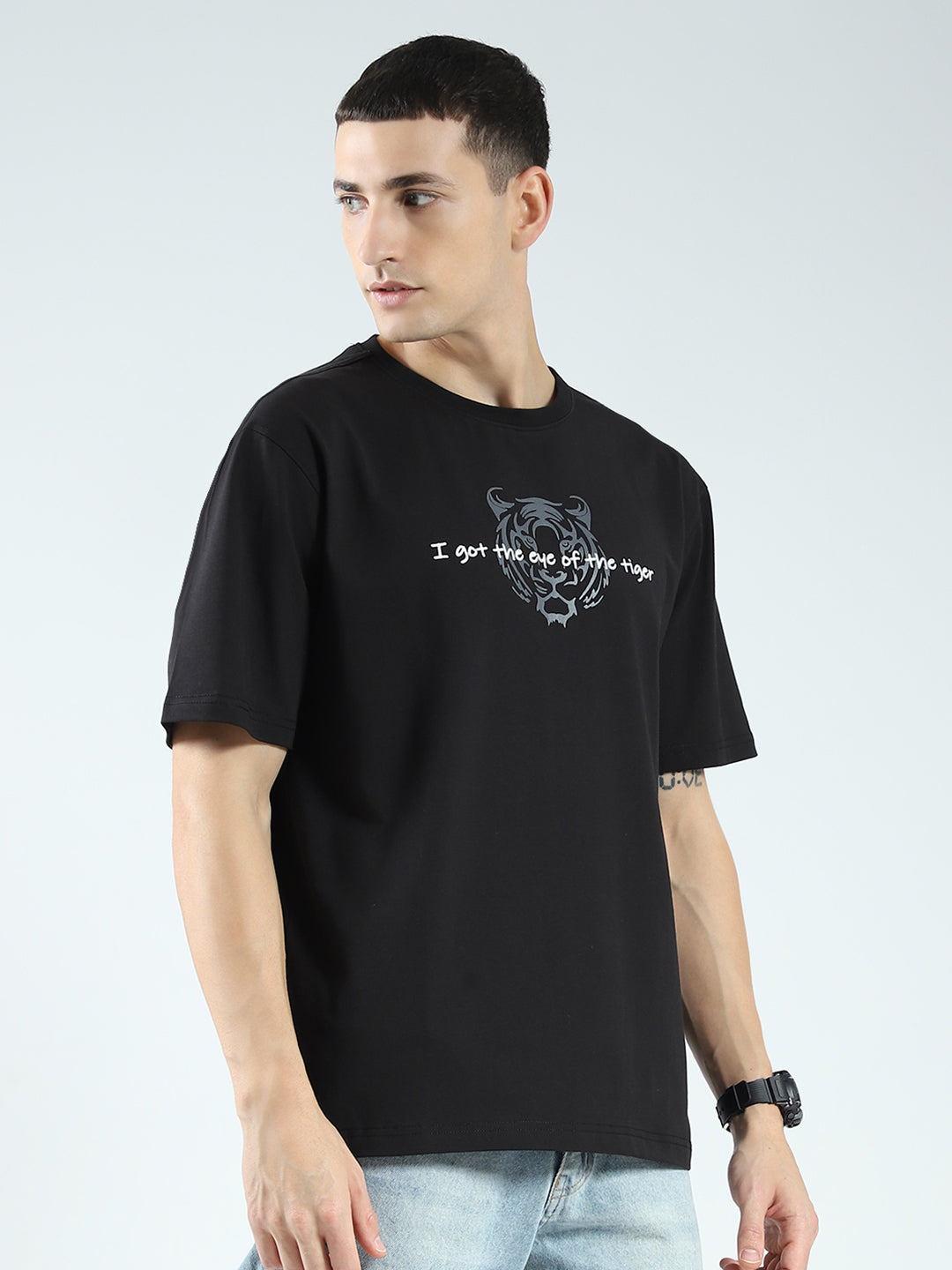 Rock.it Men Black Printed Round Neck Half Sleeve T-Shirt