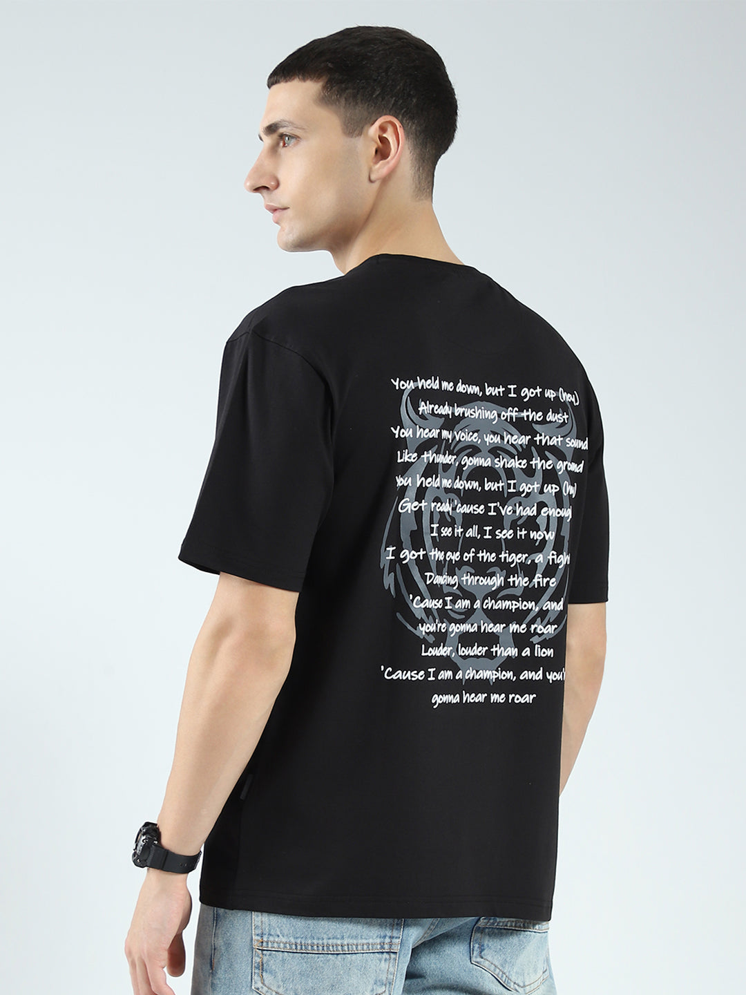 Rock.it Men Black Printed Round Neck Half Sleeve T-Shirt