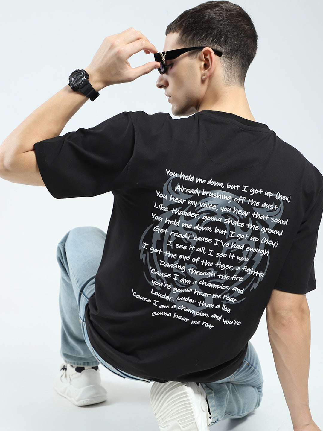 Rock.it Men Black Printed Round Neck Half Sleeve T-Shirt