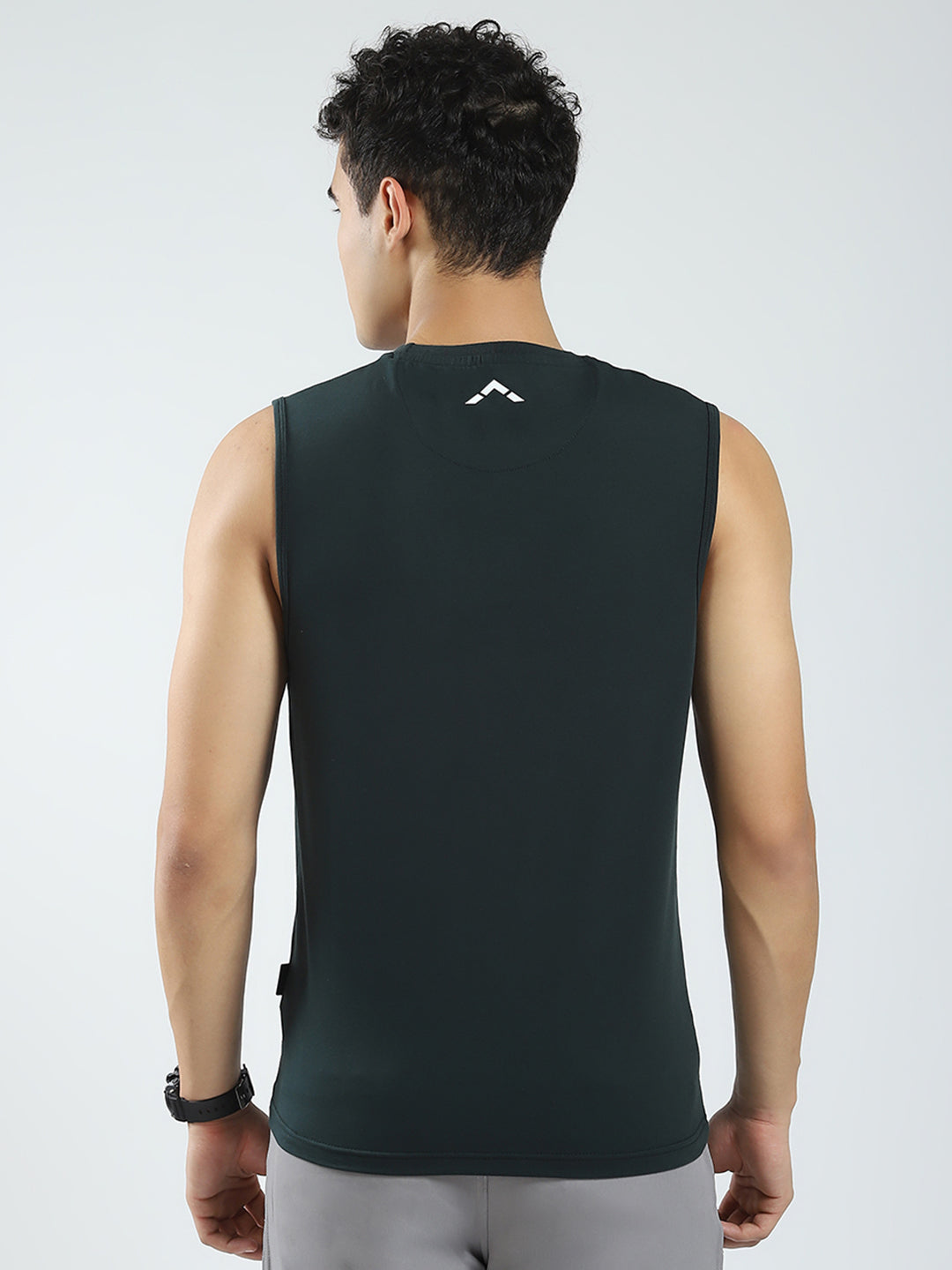 Rock.it Men Teal Blue Solid Round Neck Sleeveless T-Shirt