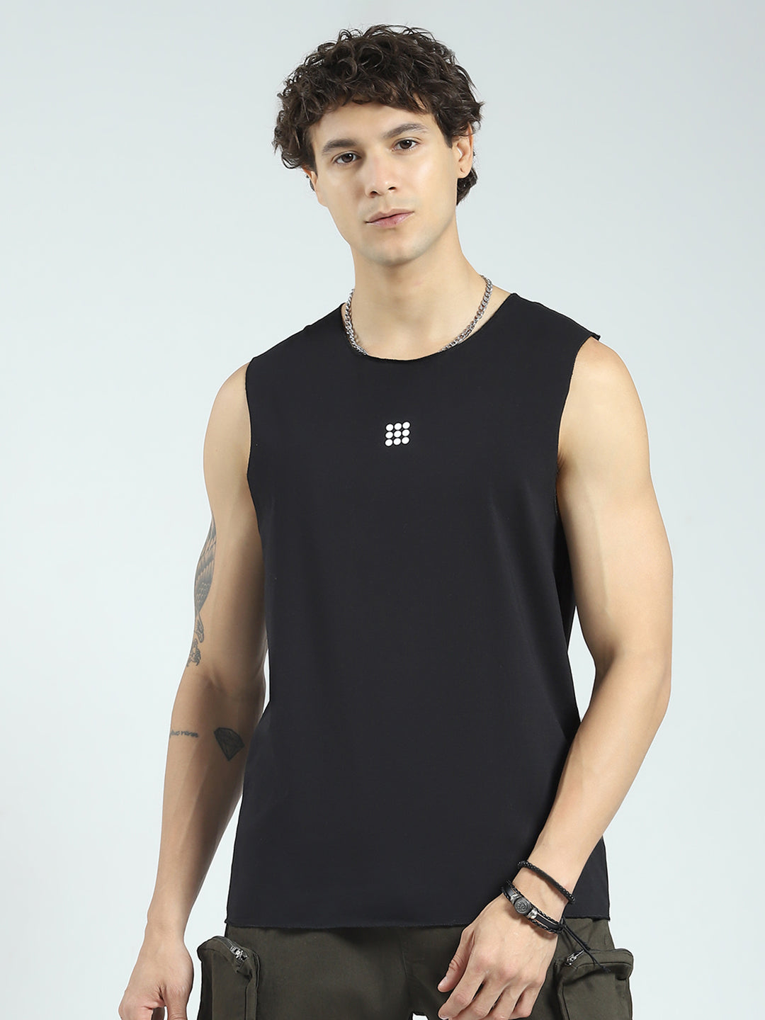 Rock.it Men Black Solid Round Neck Sleeveless T-Shirt