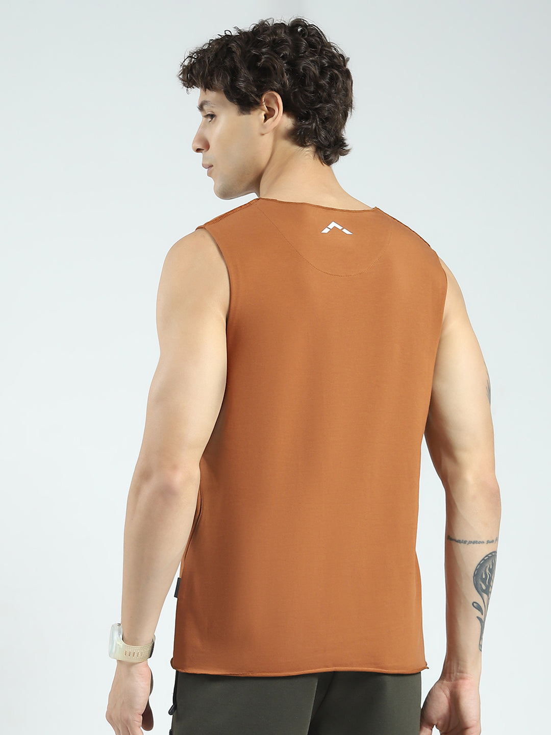Rock.it Men Rust Solid Round Neck Sleeveless T-Shirt