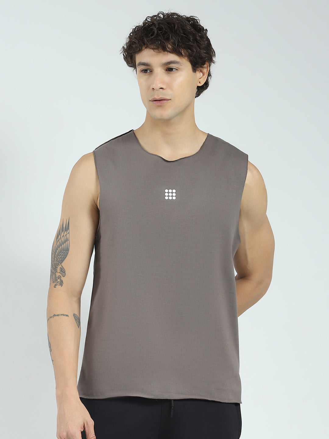 Rock.it Men Grey Solid Round Neck Sleeveless T-Shirt