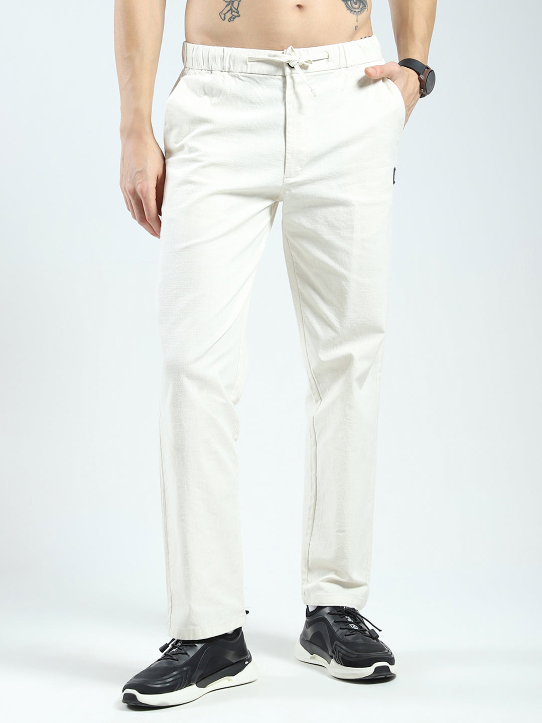 Rock.it Men White Solid Regular Fit Lower