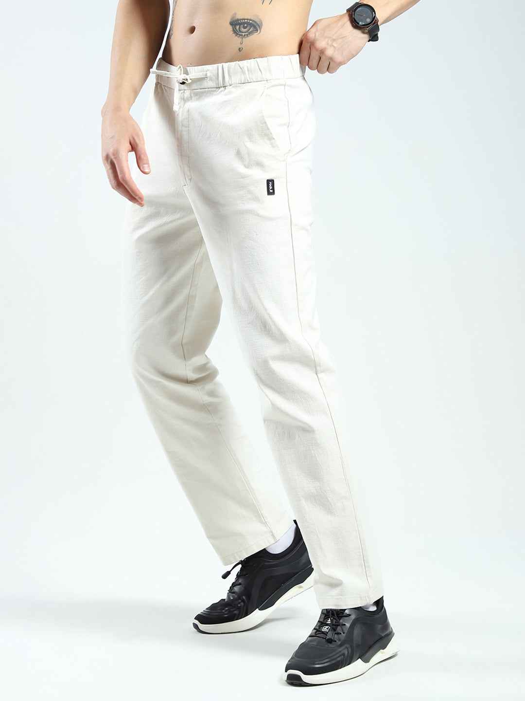 Rock.it Men White Solid Regular Fit Lower