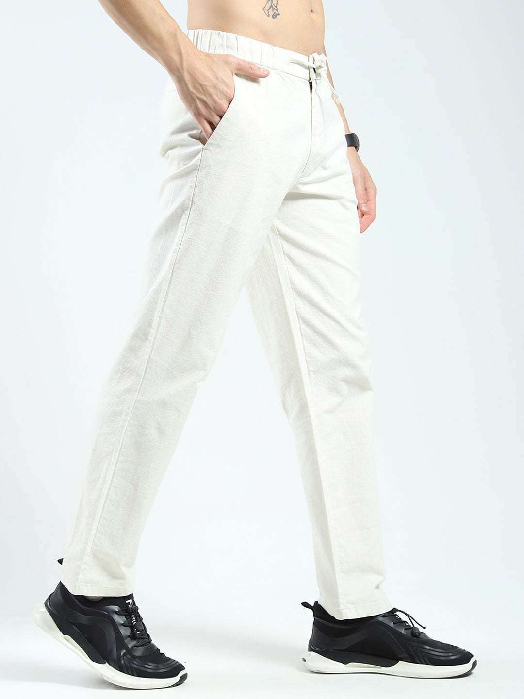 Rock.it Men White Solid Regular Fit Lower