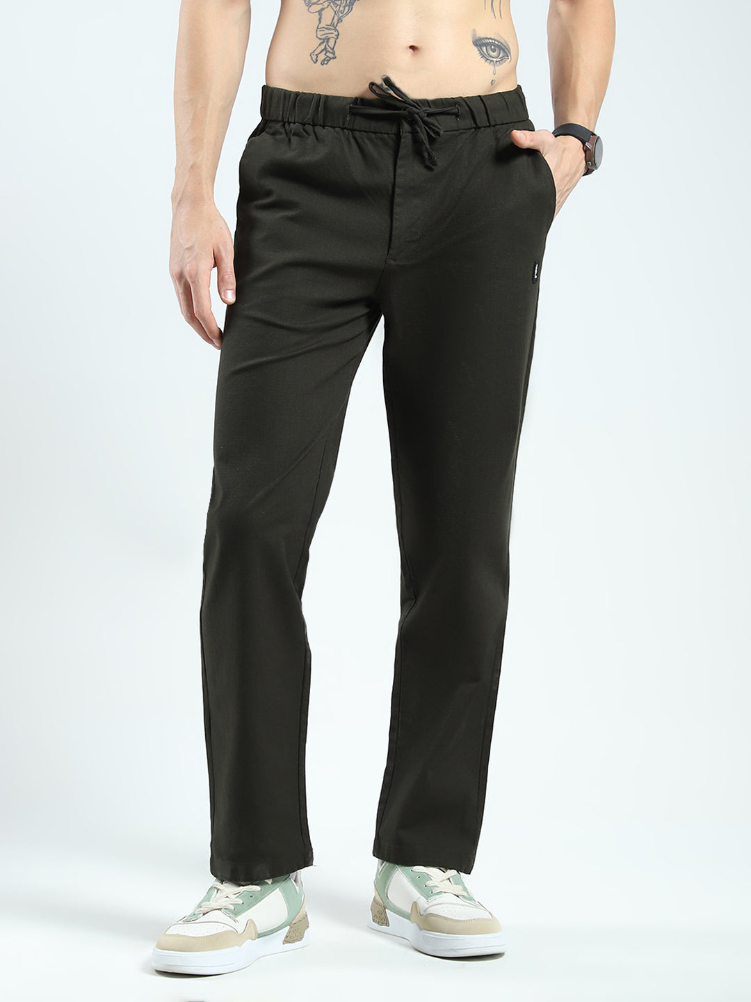 Rock.it Men Olive Solid Regular Fit Lower