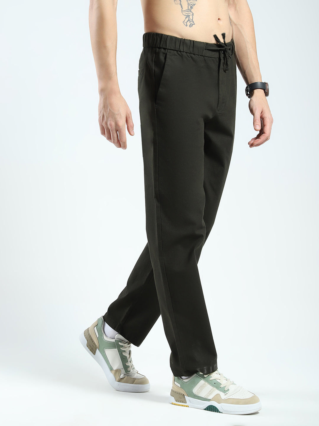 Rock.it Men Olive Solid Regular Fit Lower