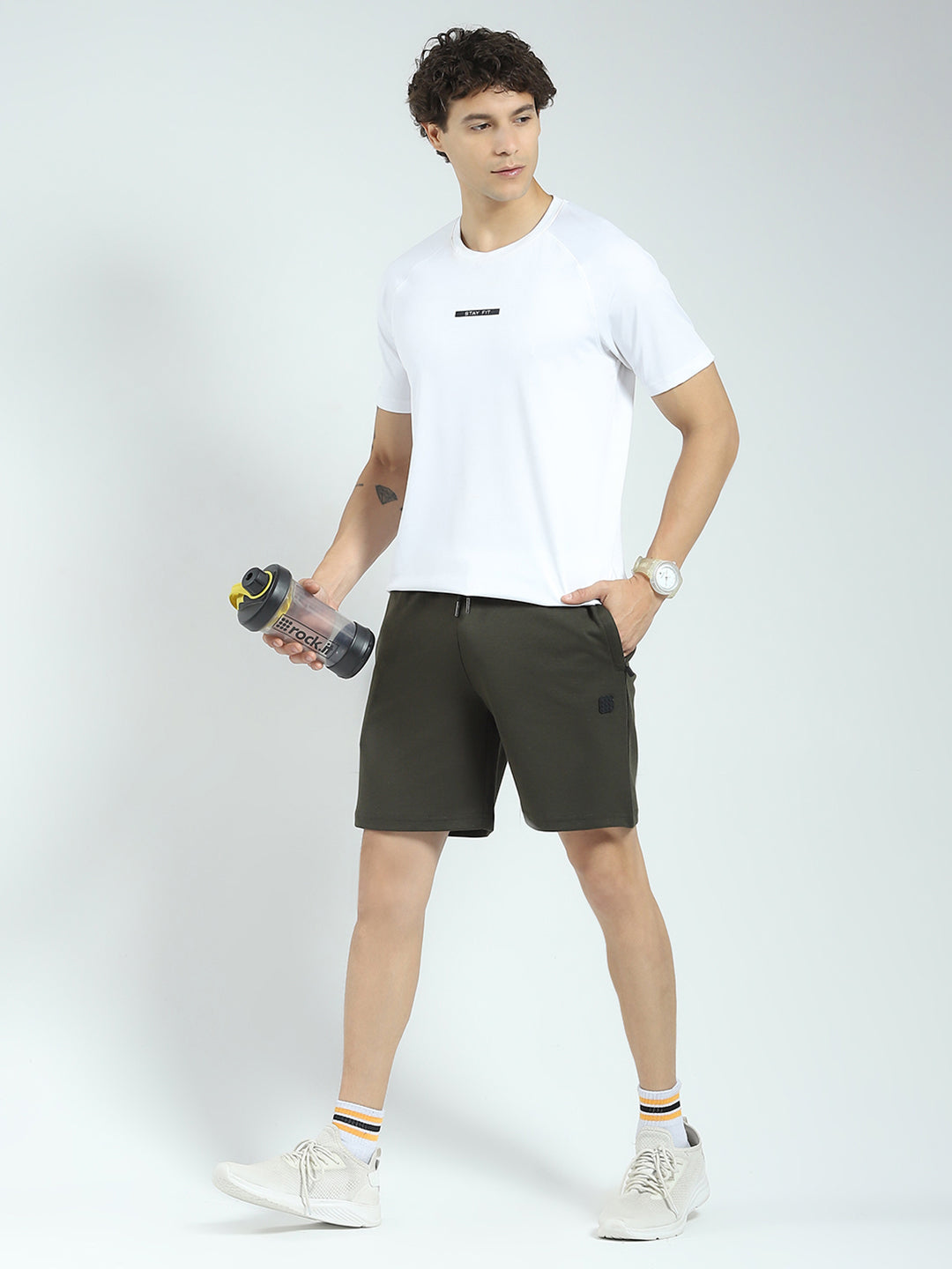 Rock.it Men Olive Solid Regular Fit Shorts