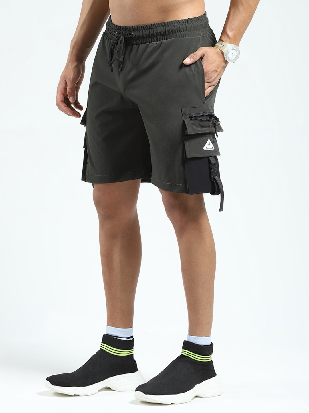 Rock.it Men Olive Solid Regular Fit Shorts