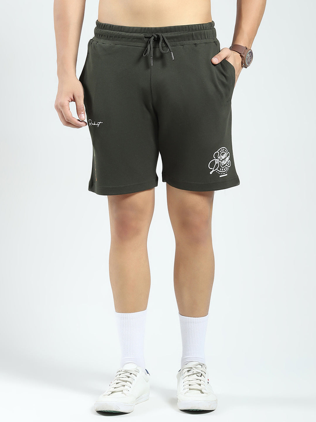 Rock.it Men Olive Printed Regular Fit Shorts