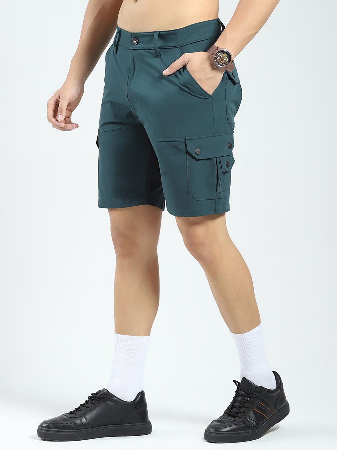 Rock.it Men Teal Blue Solid Regular Fit Shorts
