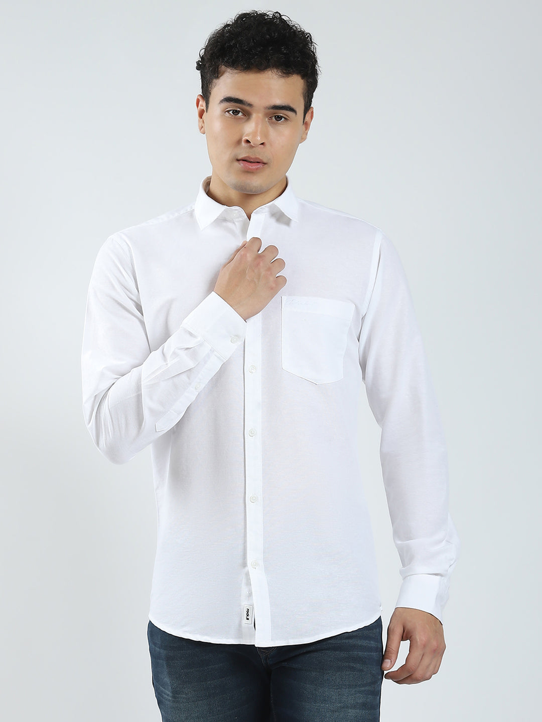 Rock.it Men White Solid Collar Full Sleeve Shirt