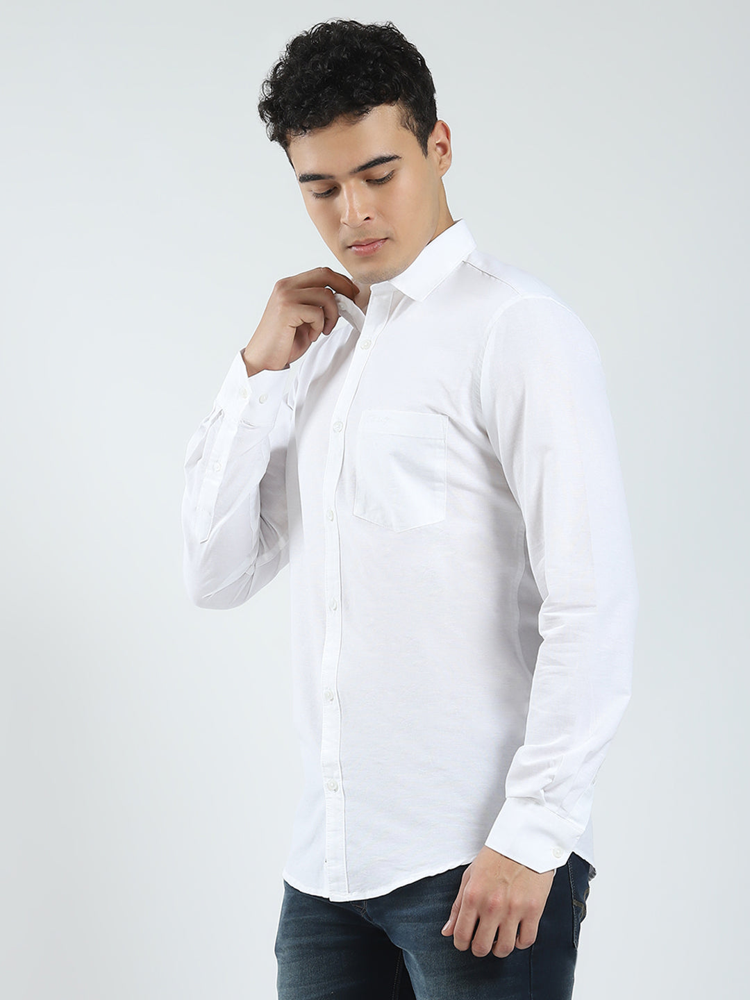 Rock.it Men White Solid Collar Full Sleeve Shirt