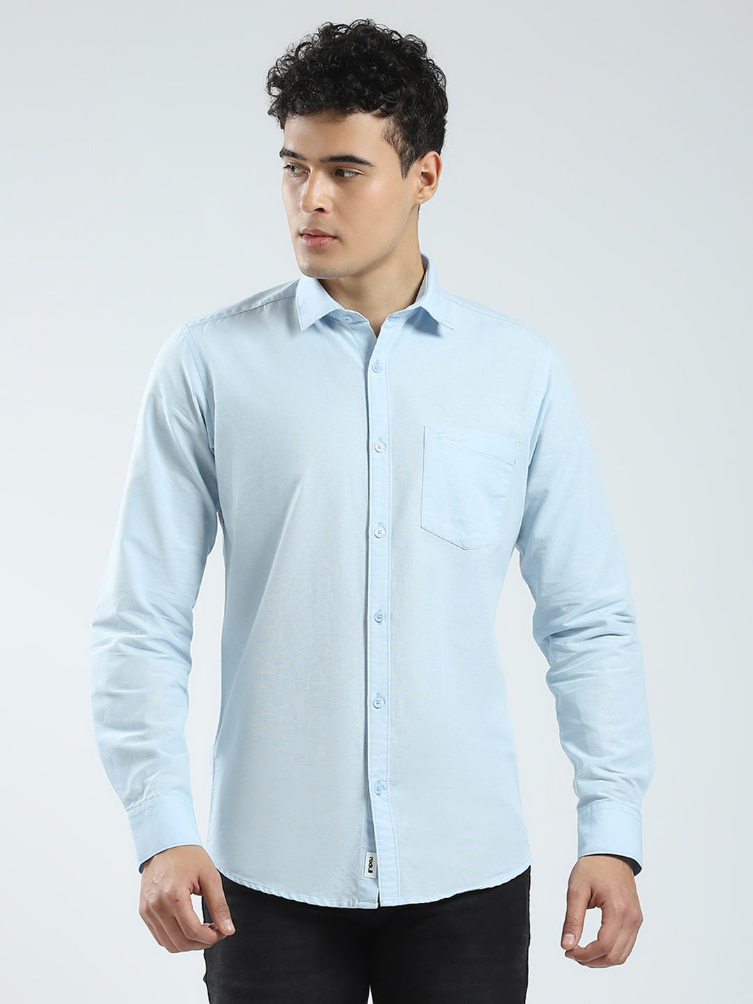 Rock.it Men Blue Solid Collar Full Sleeve Shirt