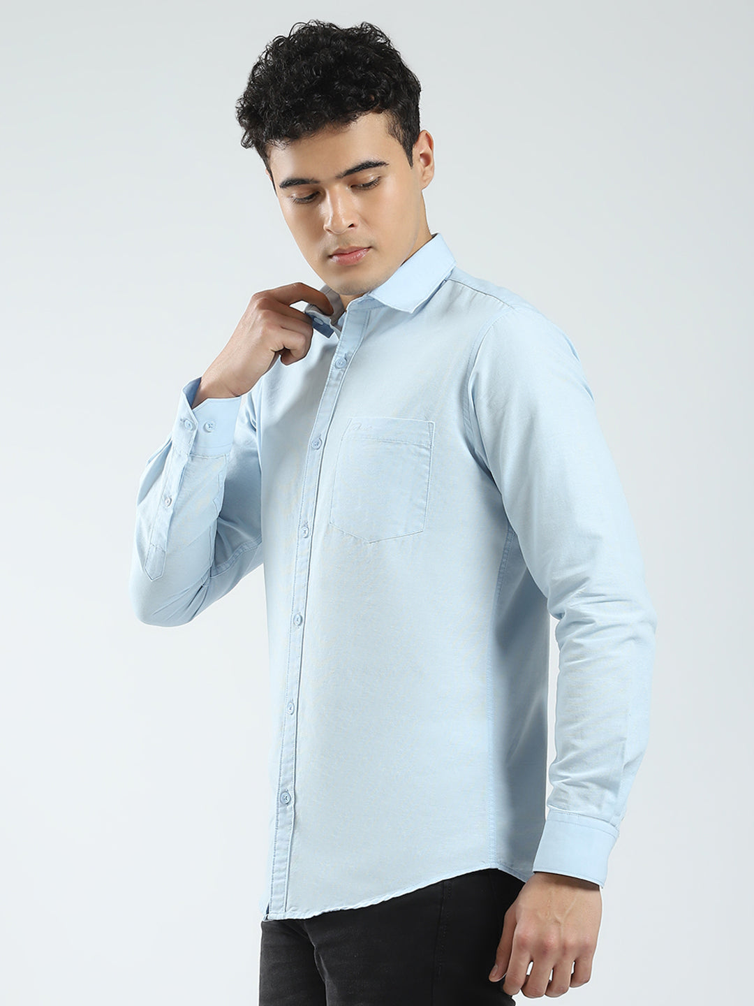 Rock.it Men Blue Solid Collar Full Sleeve Shirt
